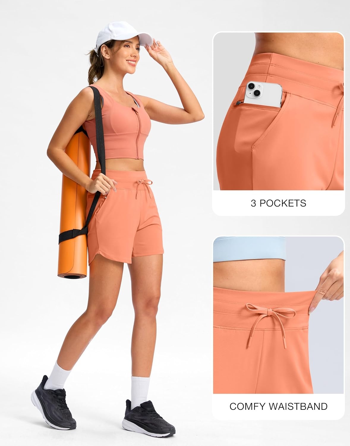 image:imageG Gradual Womens 5 Athletic Running Shorts with Zip Pockets Stretchy Quick Dry High Waisted for Workout Gym HikingCoral