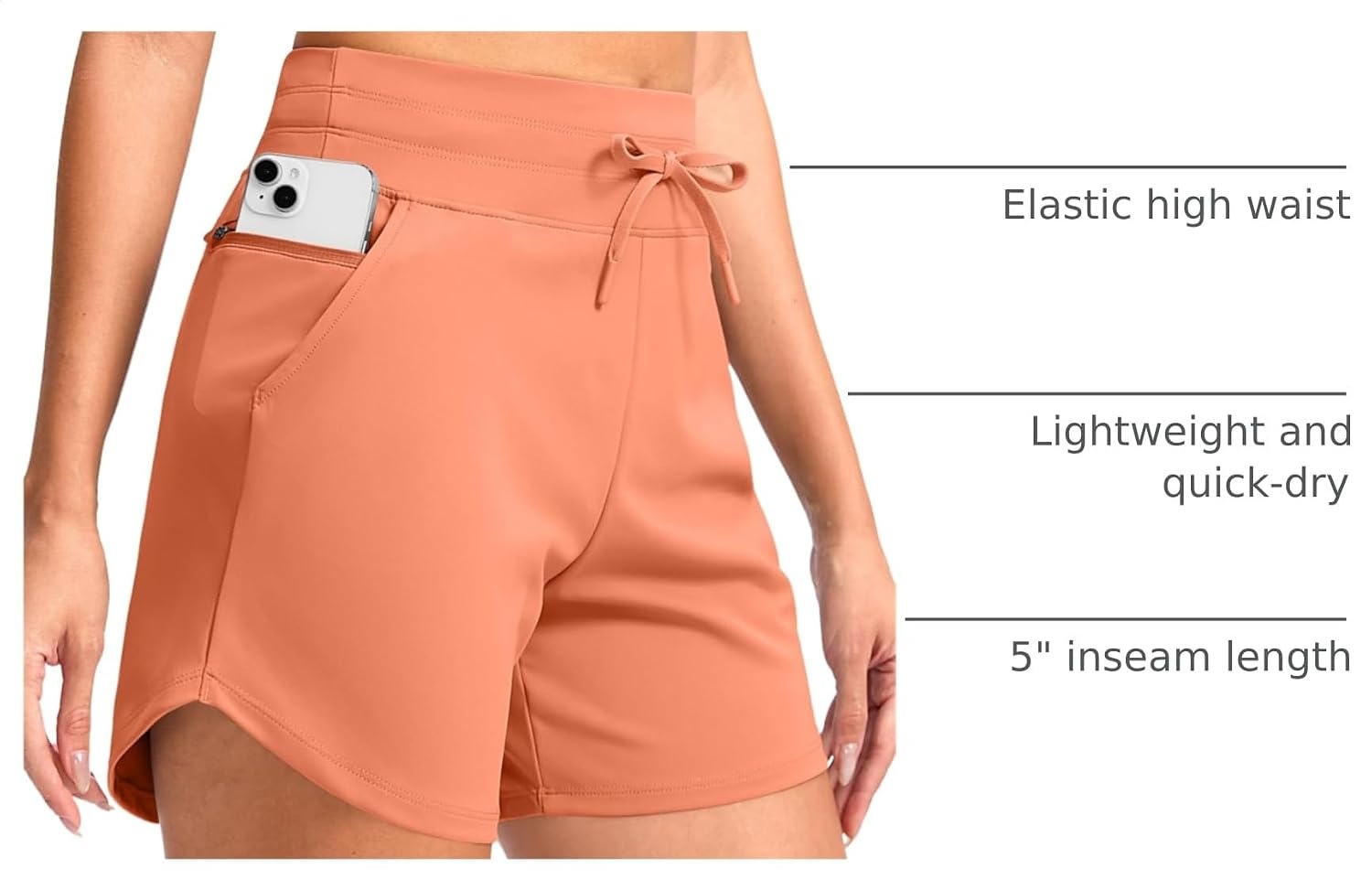 image:imageG Gradual Womens 5 Athletic Running Shorts with Zip Pockets Stretchy Quick Dry High Waisted for Workout Gym HikingCoral