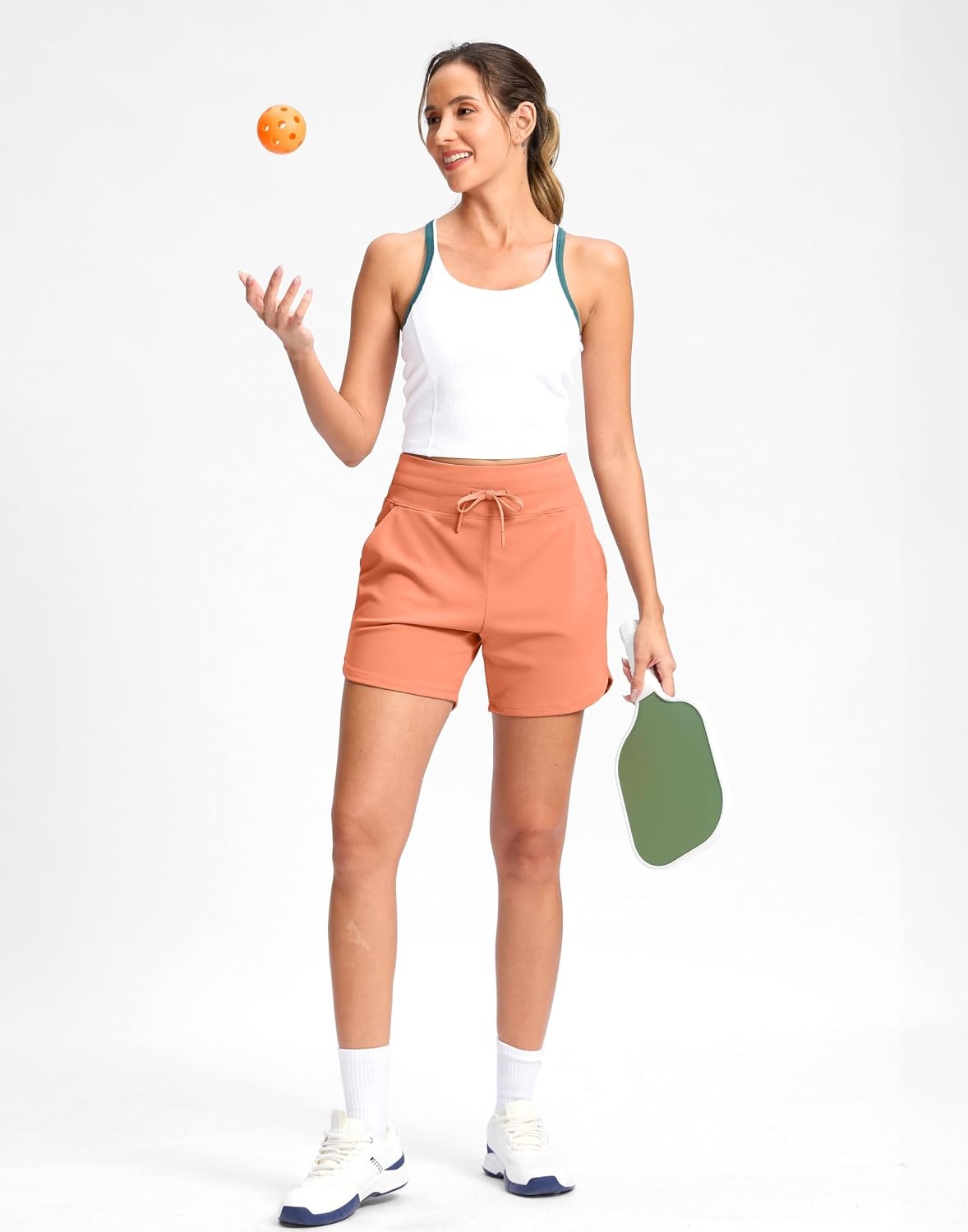 image:imageG Gradual Womens 5 Athletic Running Shorts with Zip Pockets Stretchy Quick Dry High Waisted for Workout Gym HikingCoral
