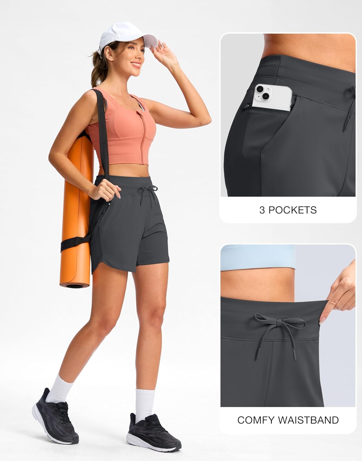 image:imageG Gradual Womens 5 Athletic Running Shorts with Zip Pockets Stretchy Quick Dry High Waisted for Workout Gym HikingDark Grey