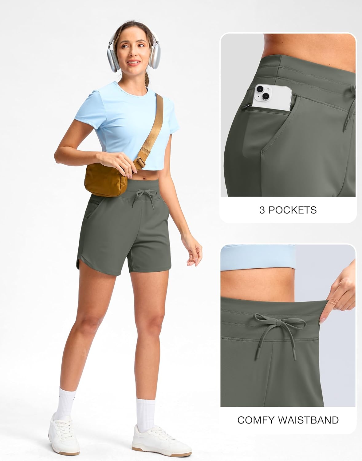 image:imageG Gradual Womens 5 Athletic Running Shorts with Zip Pockets Stretchy Quick Dry High Waisted for Workout Gym HikingGrey Sage