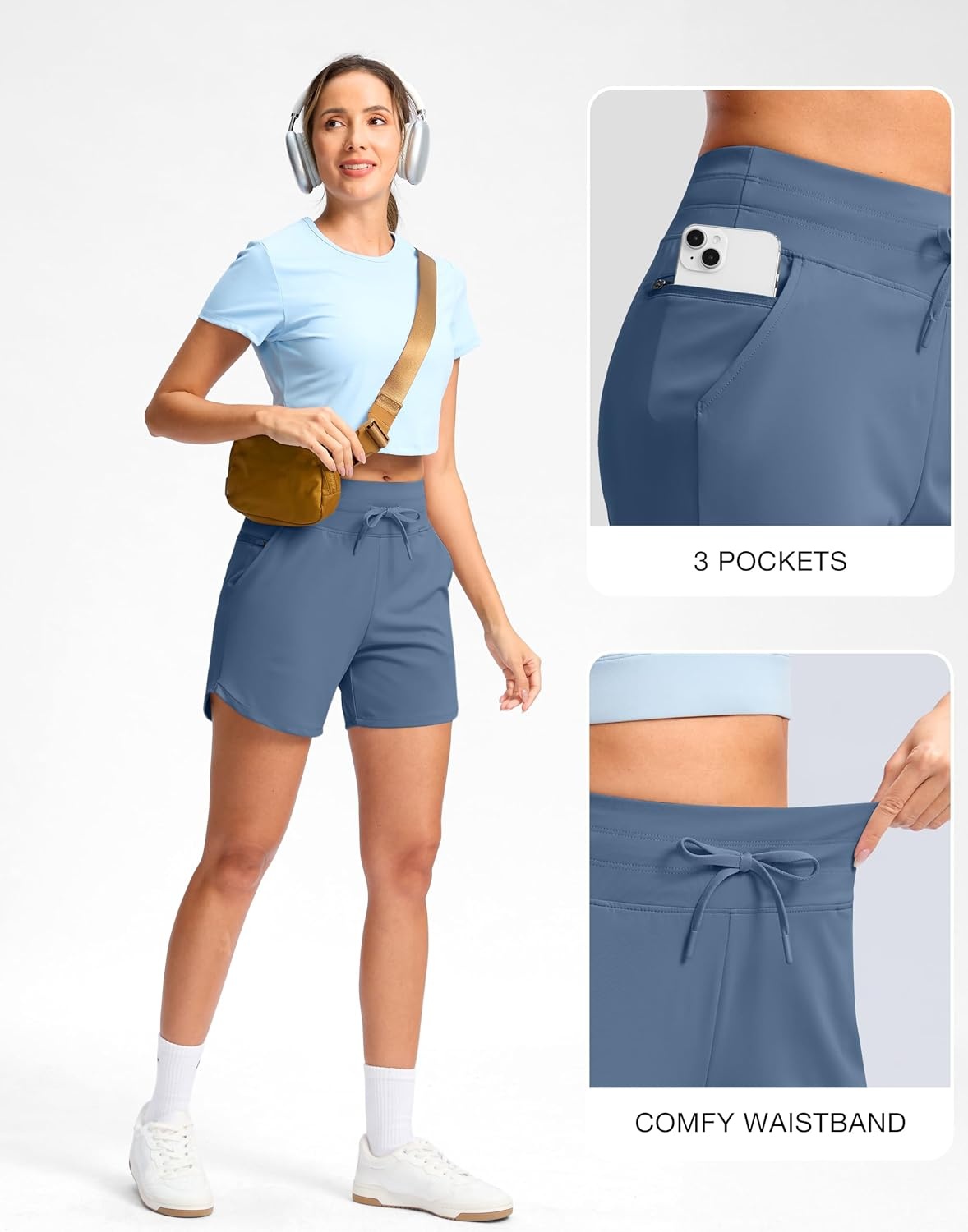 image:imageG Gradual Womens 5 Athletic Running Shorts with Zip Pockets Stretchy Quick Dry High Waisted for Workout Gym HikingHaze Blue