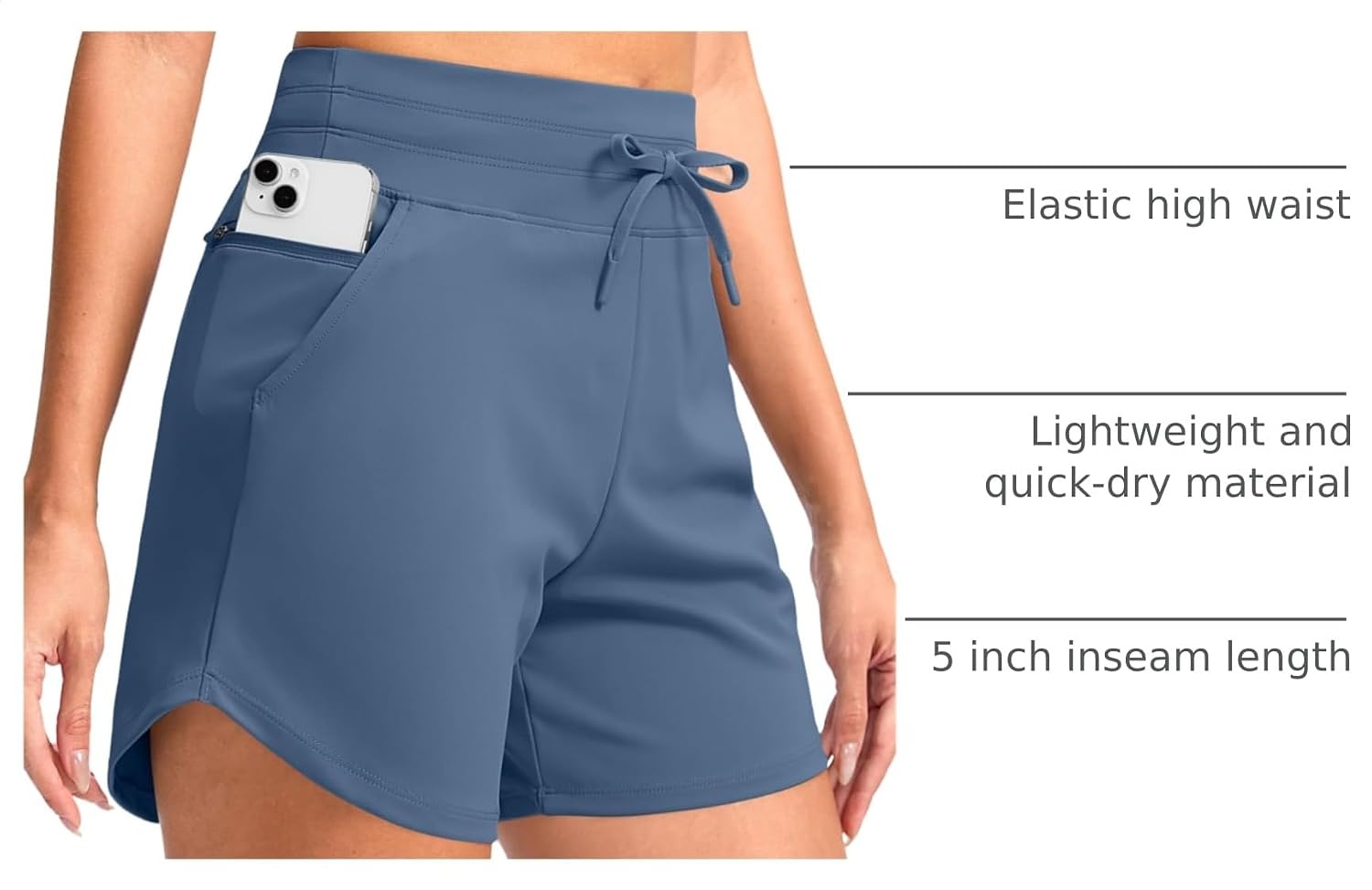 image:imageG Gradual Womens 5 Athletic Running Shorts with Zip Pockets Stretchy Quick Dry High Waisted for Workout Gym HikingHaze Blue