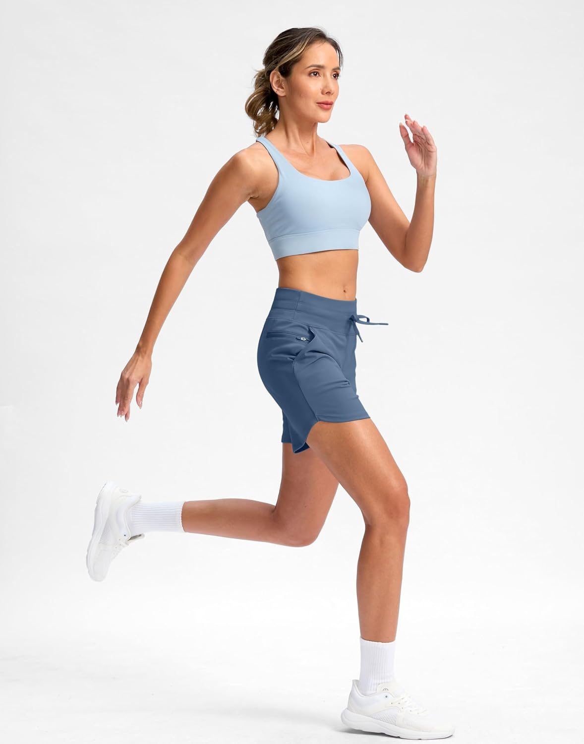 image:imageG Gradual Womens 5 Athletic Running Shorts with Zip Pockets Stretchy Quick Dry High Waisted for Workout Gym HikingHaze Blue