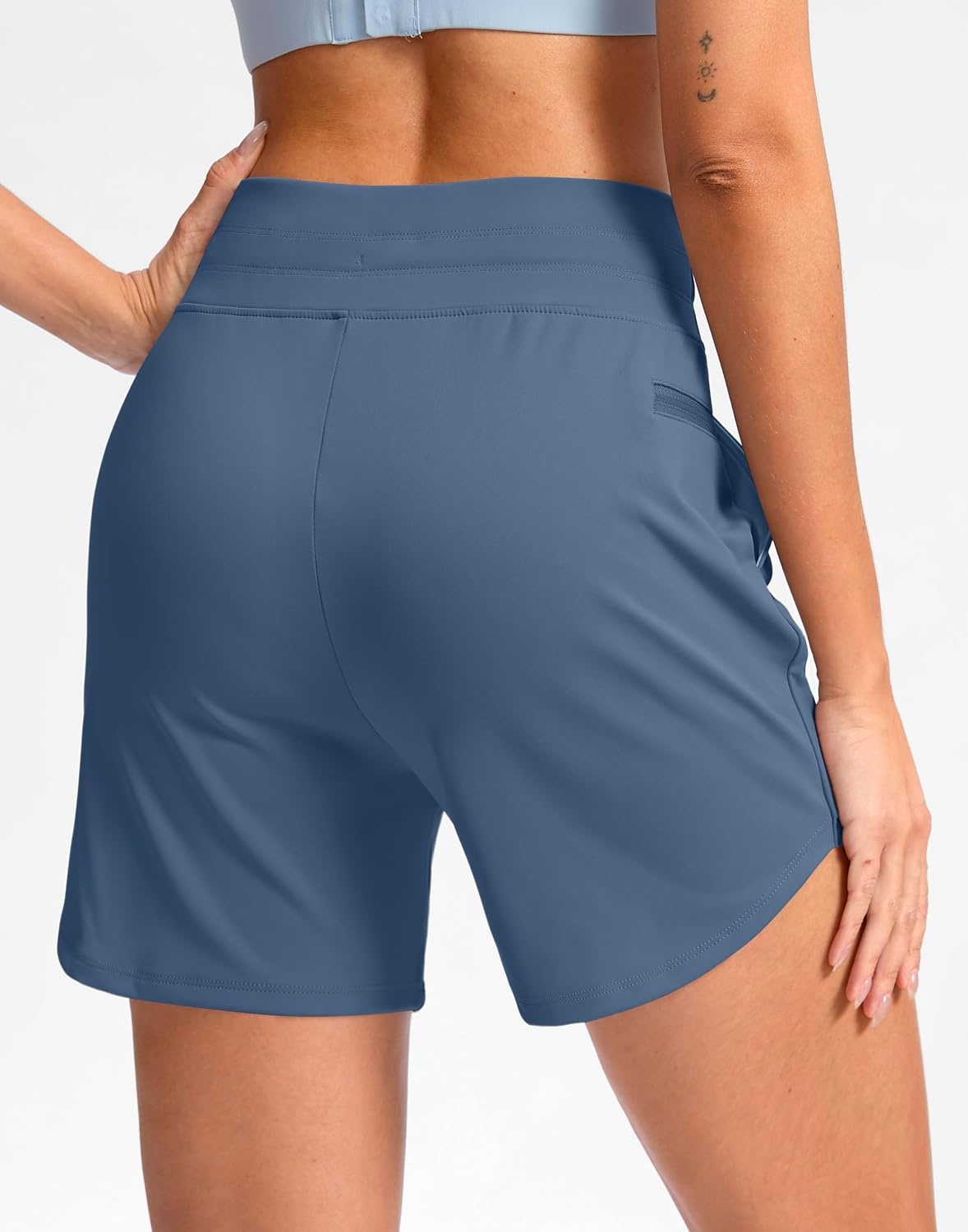 image:imageG Gradual Womens 5 Athletic Running Shorts with Zip Pockets Stretchy Quick Dry High Waisted for Workout Gym HikingHaze Blue