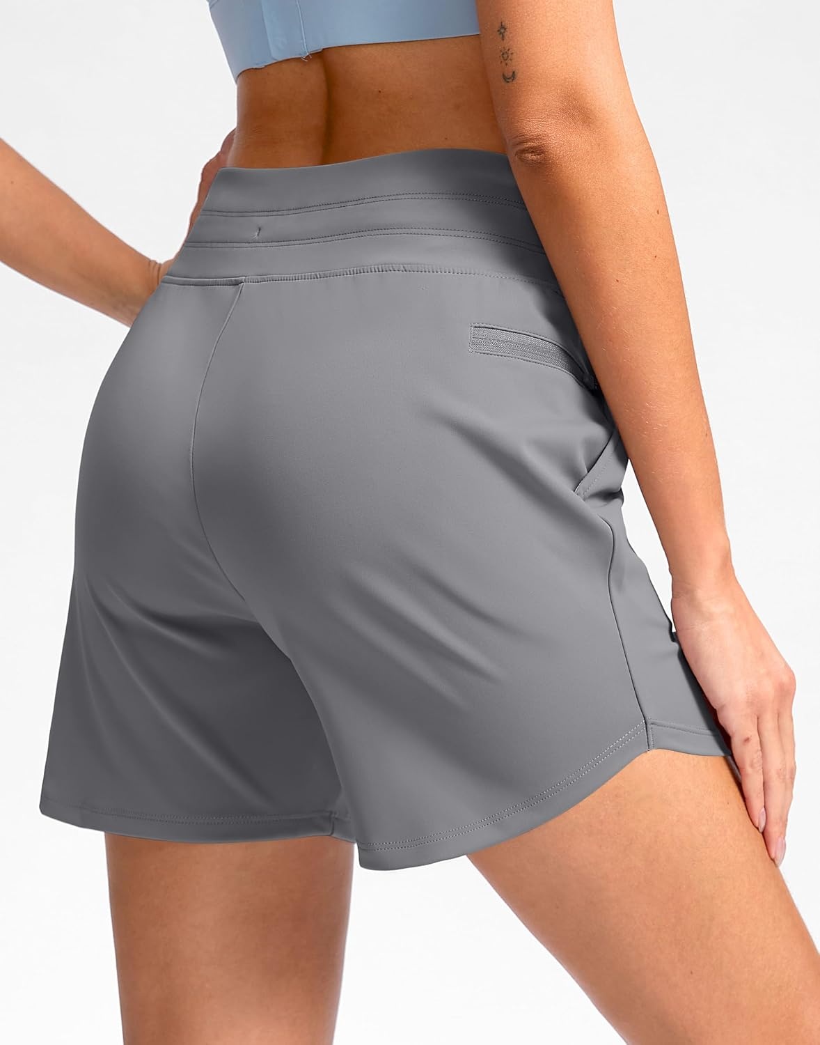 image:imageG Gradual Womens 5 Athletic Running Shorts with Zip Pockets Stretchy Quick Dry High Waisted for Workout Gym HikingLight Grey