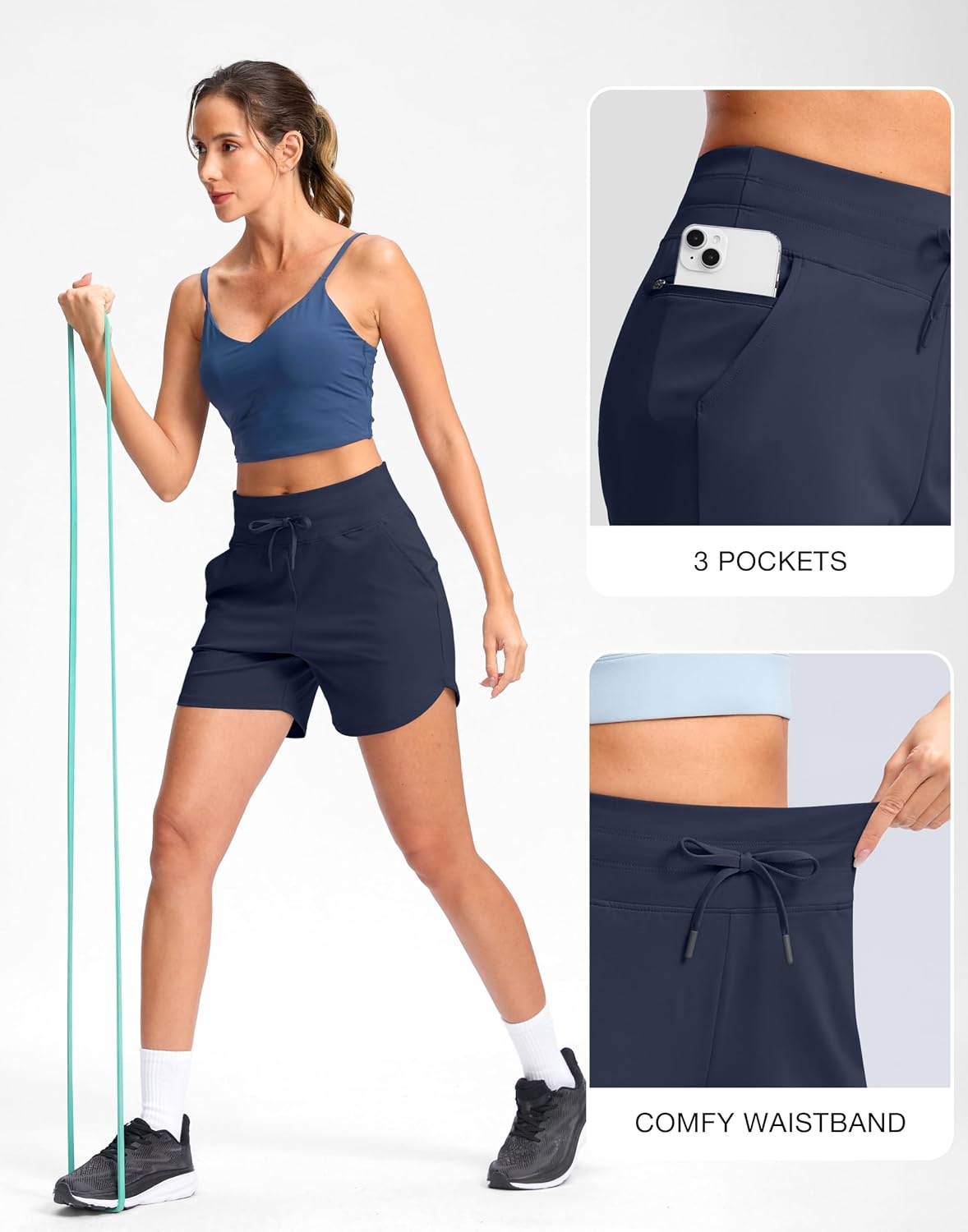 image:imageG Gradual Womens 5 Athletic Running Shorts with Zip Pockets Stretchy Quick Dry High Waisted for Workout Gym HikingNavy