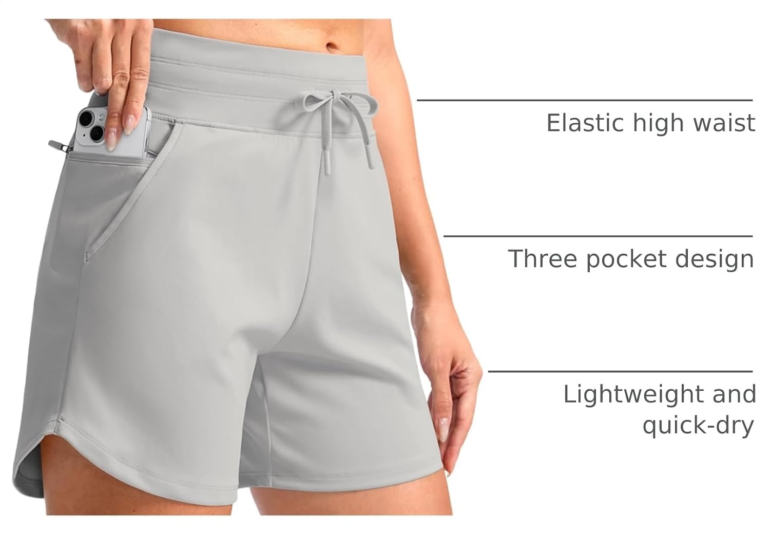 image:imageG Gradual Womens 5 Athletic Running Shorts with Zip Pockets Stretchy Quick Dry High Waisted for Workout Gym HikingPale