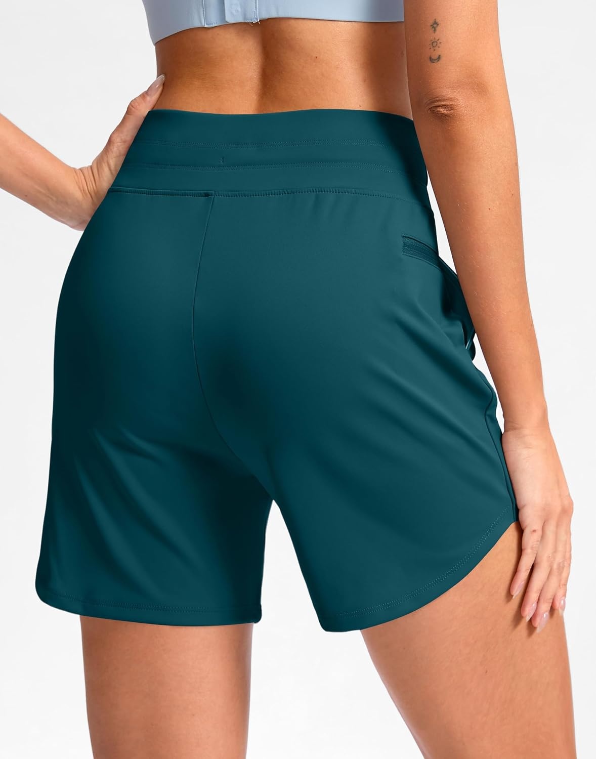 image:imageG Gradual Womens 5 Athletic Running Shorts with Zip Pockets Stretchy Quick Dry High Waisted for Workout Gym HikingPeacock Green