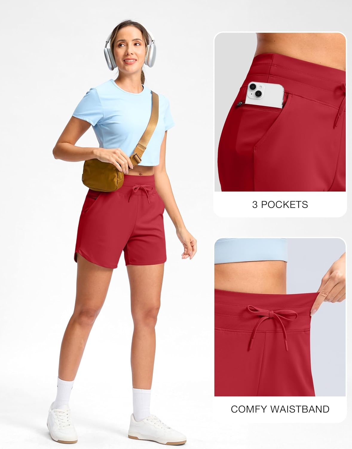 image:imageG Gradual Womens 5 Athletic Running Shorts with Zip Pockets Stretchy Quick Dry High Waisted for Workout Gym HikingRed