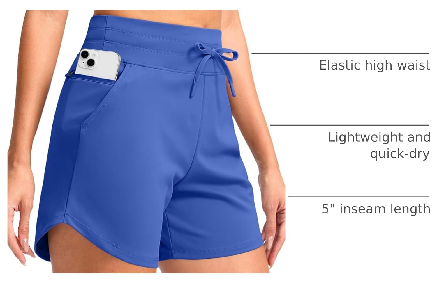 image:imageG Gradual Womens 5 Athletic Running Shorts with Zip Pockets Stretchy Quick Dry High Waisted for Workout Gym HikingRoyal Blue