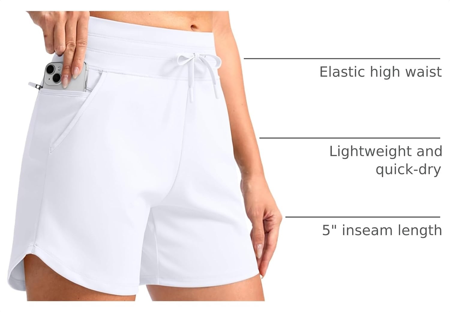 image:imageG Gradual Womens 5 Athletic Running Shorts with Zip Pockets Stretchy Quick Dry High Waisted for Workout Gym HikingWhite