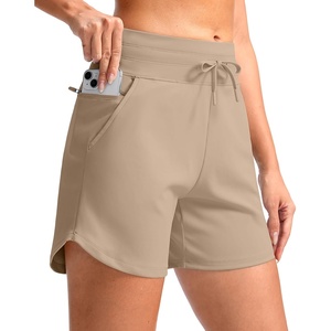 G Gradual Women’s 5″ Athletic Running Shorts with Zip Pockets Stretchy Quick Dry High Waisted for Workout Gym Hiking(Khaki)