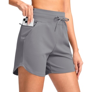 G Gradual Women’s 5″ Athletic Running Shorts with Zip Pockets Stretchy Quick Dry High Waisted for Workout Gym Hiking(Light Grey)