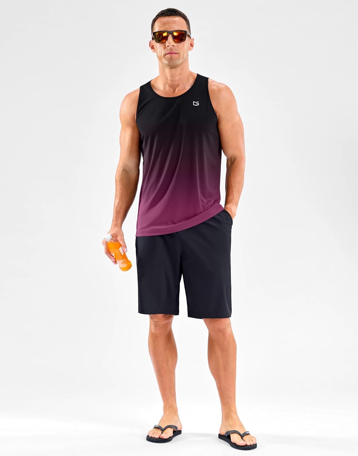 image:imageBeach Tank Tops for Men UPF50 Dry Fit Summer Sleeveless ShirtsGradient Black Rose