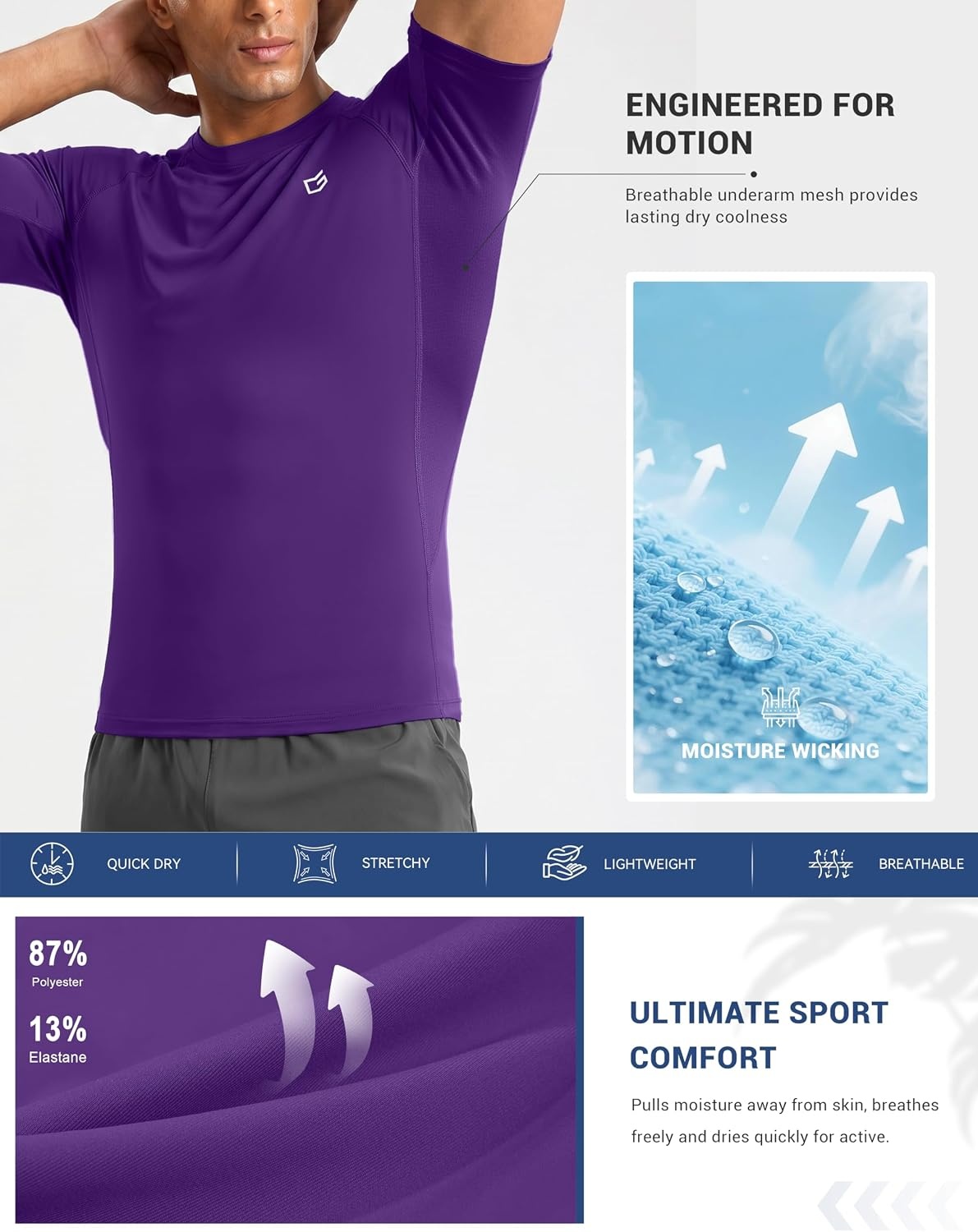 image:imageG Gradual Compression Shirt Men Short Sleeve Dry Fit Workout Gym TShirtPurple