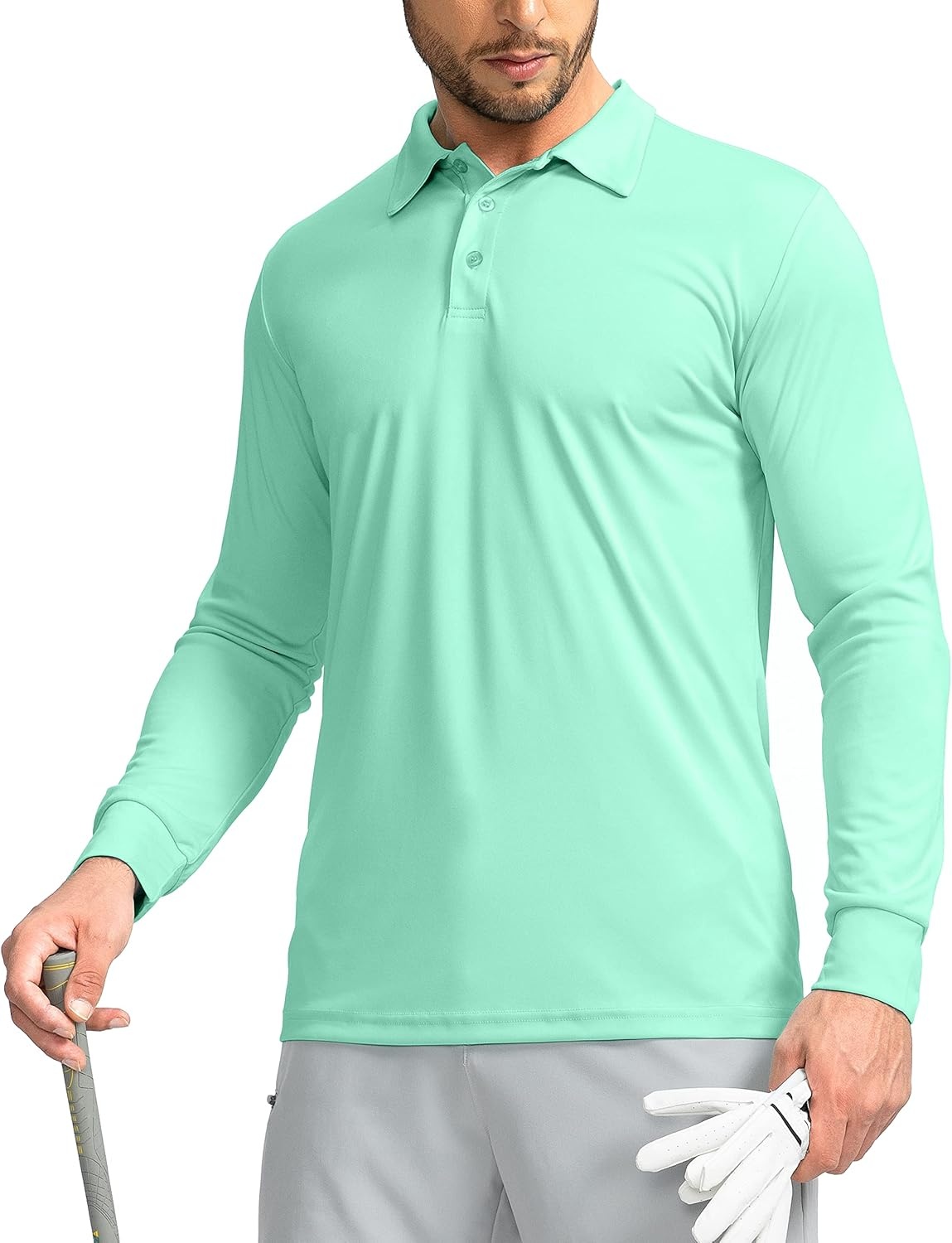 image:imageG Gradual Mens Golf Polo Shirts Long Sleeve Sun Protection Shirts UPF 50Mint Green