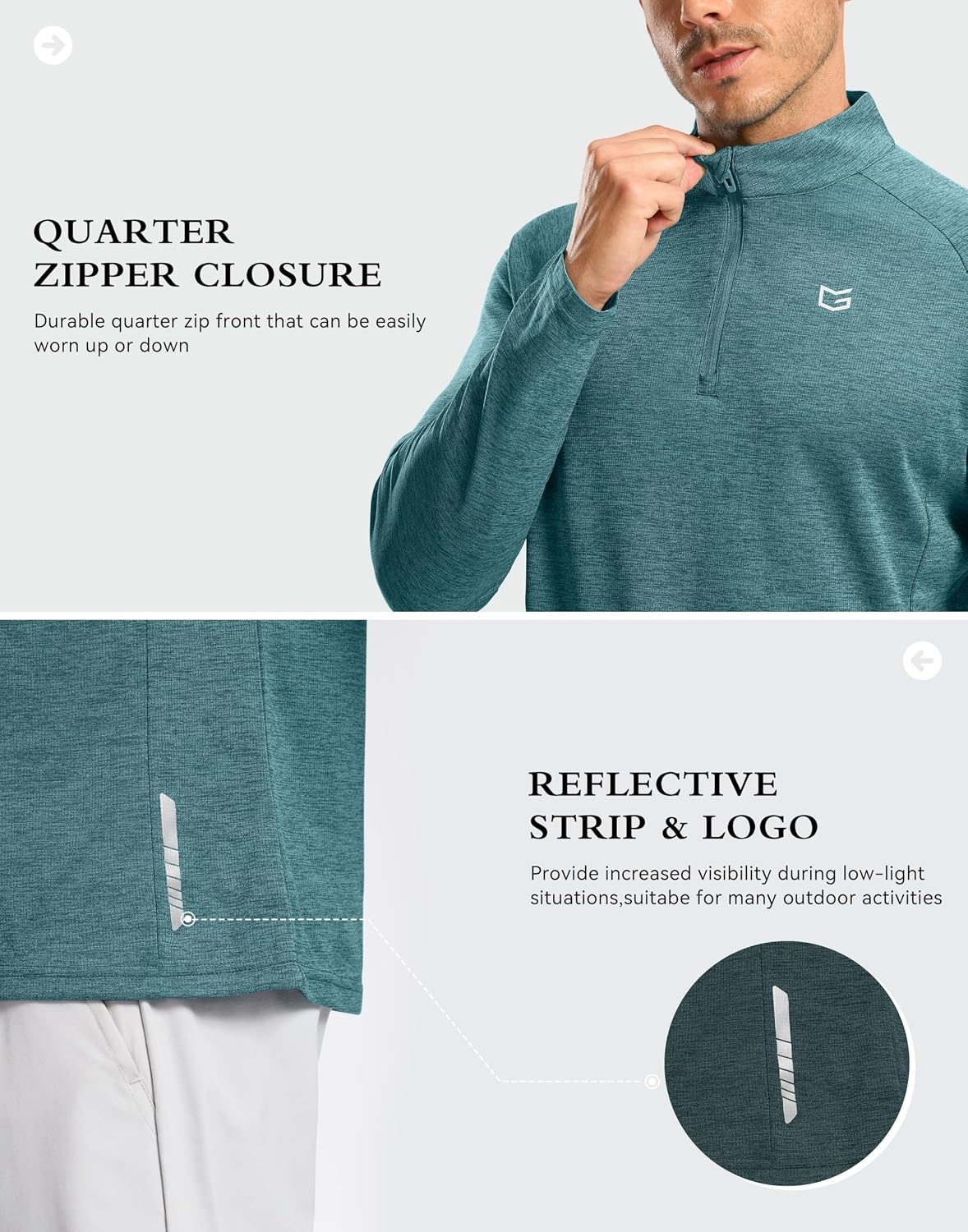 image:imageG Gradual Mens Quarter Zip Pullover Running Athletic Shirts Long SleeveCyan Heather