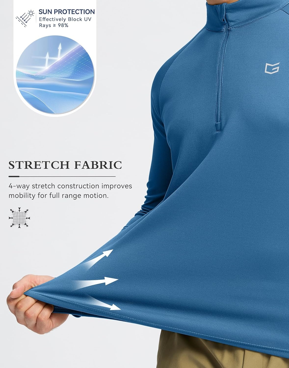 image:imageG Gradual Mens Quarter Zip Pullover Running Athletic Shirts Long SleeveLake Blue