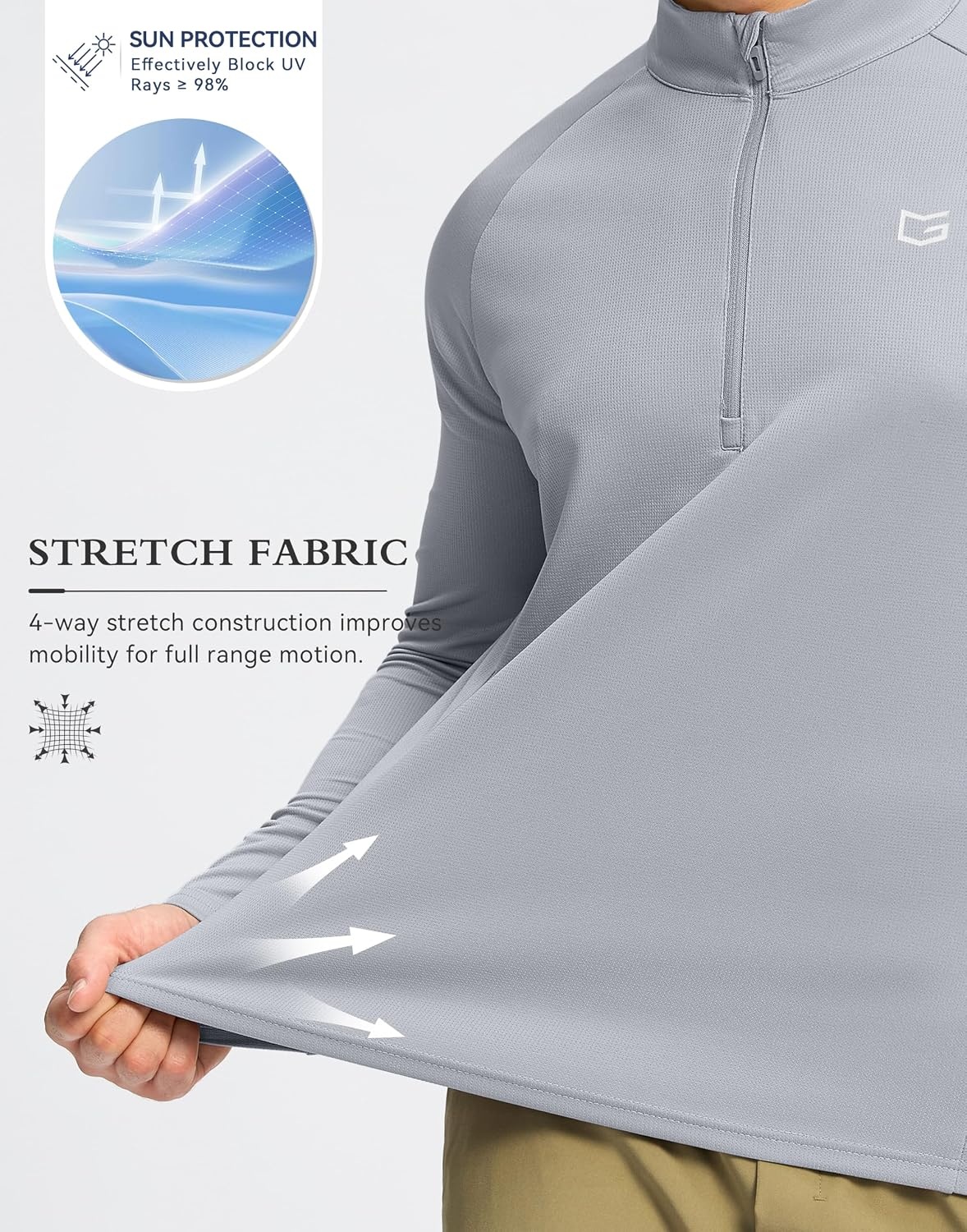 image:imageG Gradual Mens Quarter Zip Pullover Running Athletic Shirts Long SleeveLight Grey