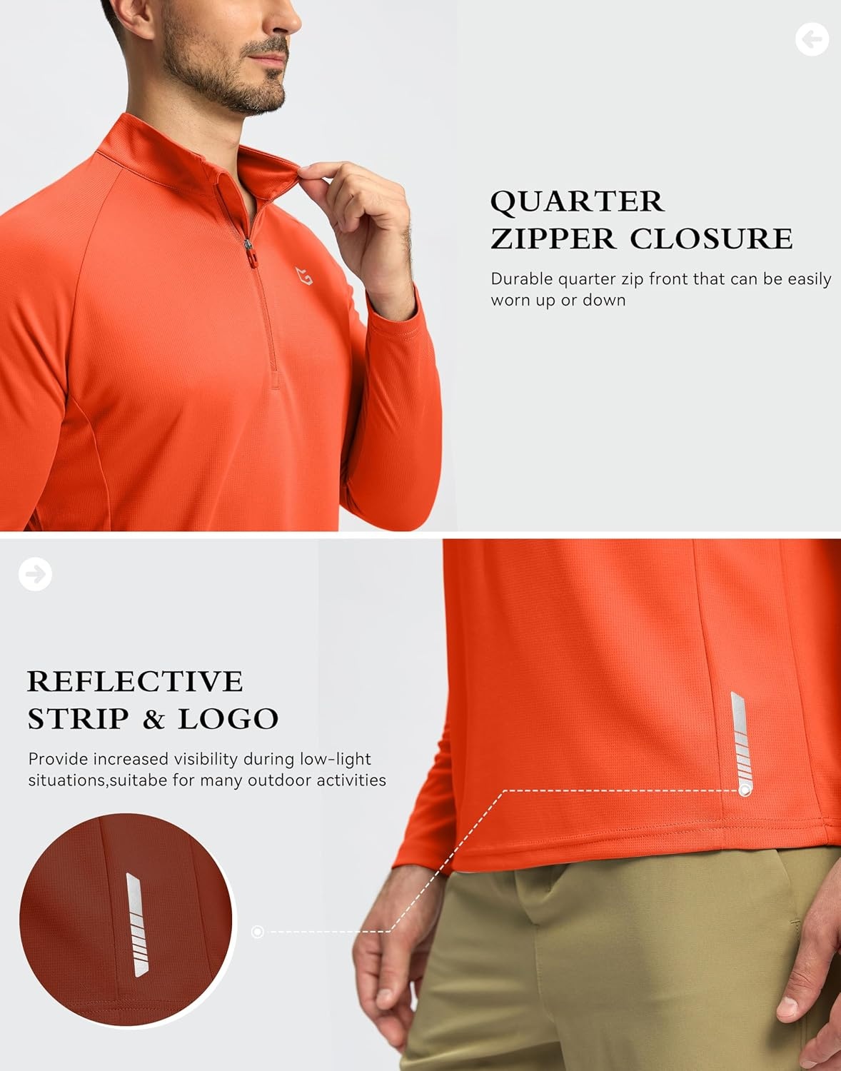 image:imageG Gradual Mens Quarter Zip Pullover Running Athletic Shirts Long SleeveOrange