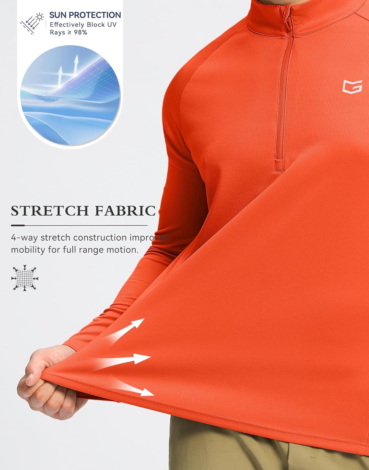 image:imageG Gradual Mens Quarter Zip Pullover Running Athletic Shirts Long SleeveOrange