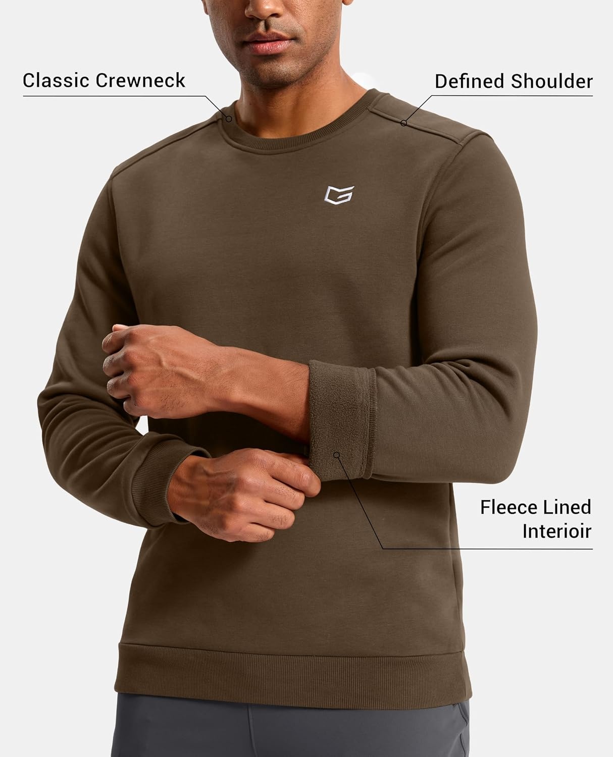 image:imageMens Fleece Lined Crewneck Sweatshirt Athletic Midweight Regular FitApricot Brown