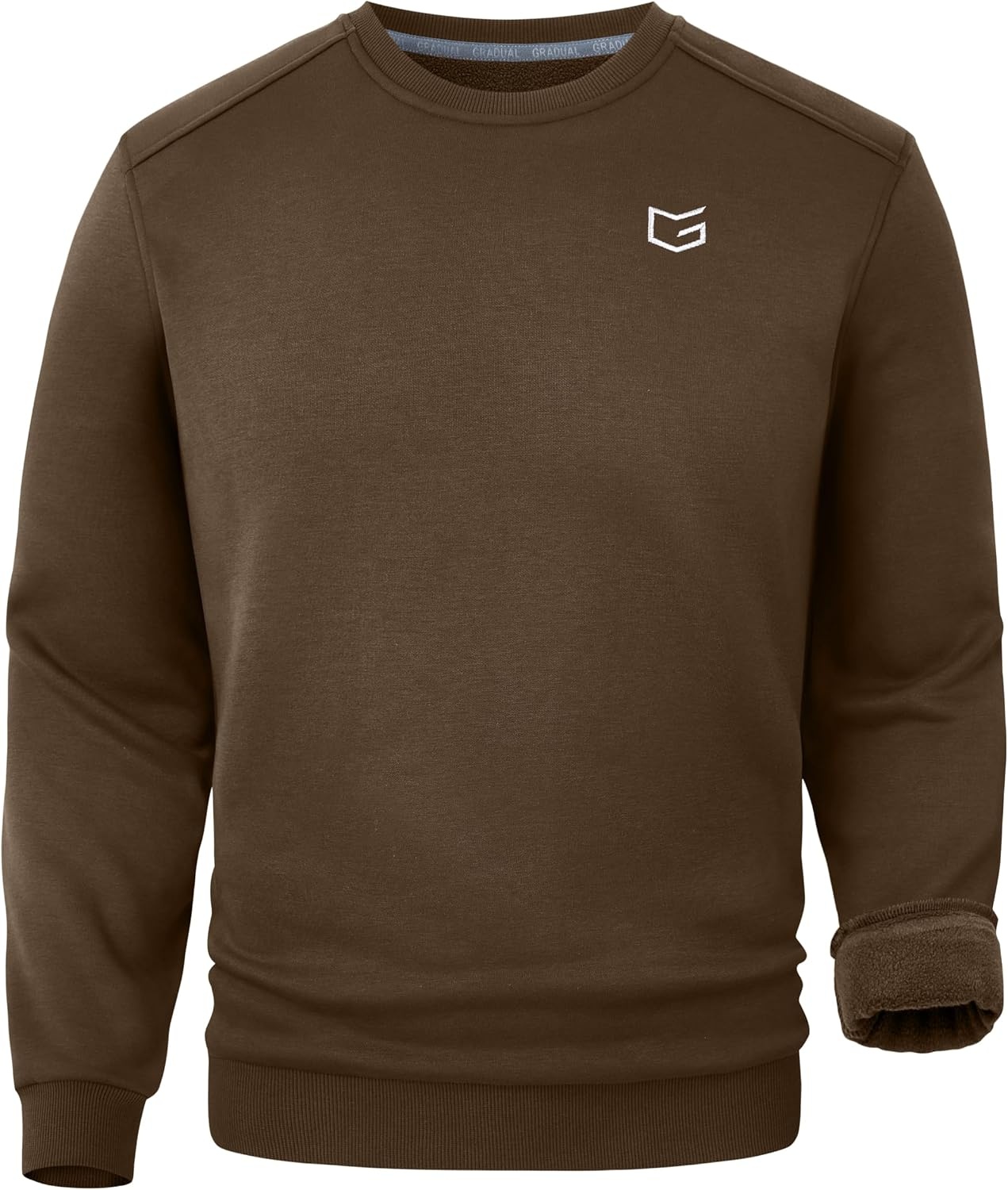 image:imageMens Fleece Lined Crewneck Sweatshirt Athletic Midweight Regular FitApricot Brown