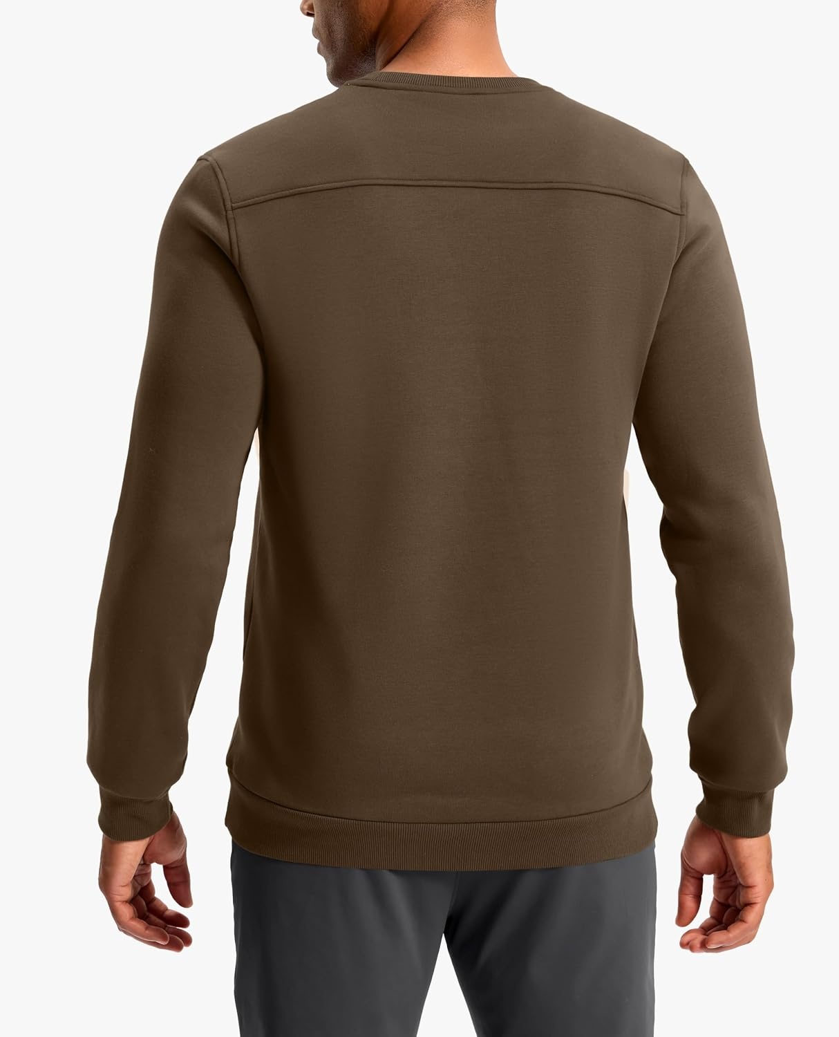 image:imageMens Fleece Lined Crewneck Sweatshirt Athletic Midweight Regular FitApricot Brown