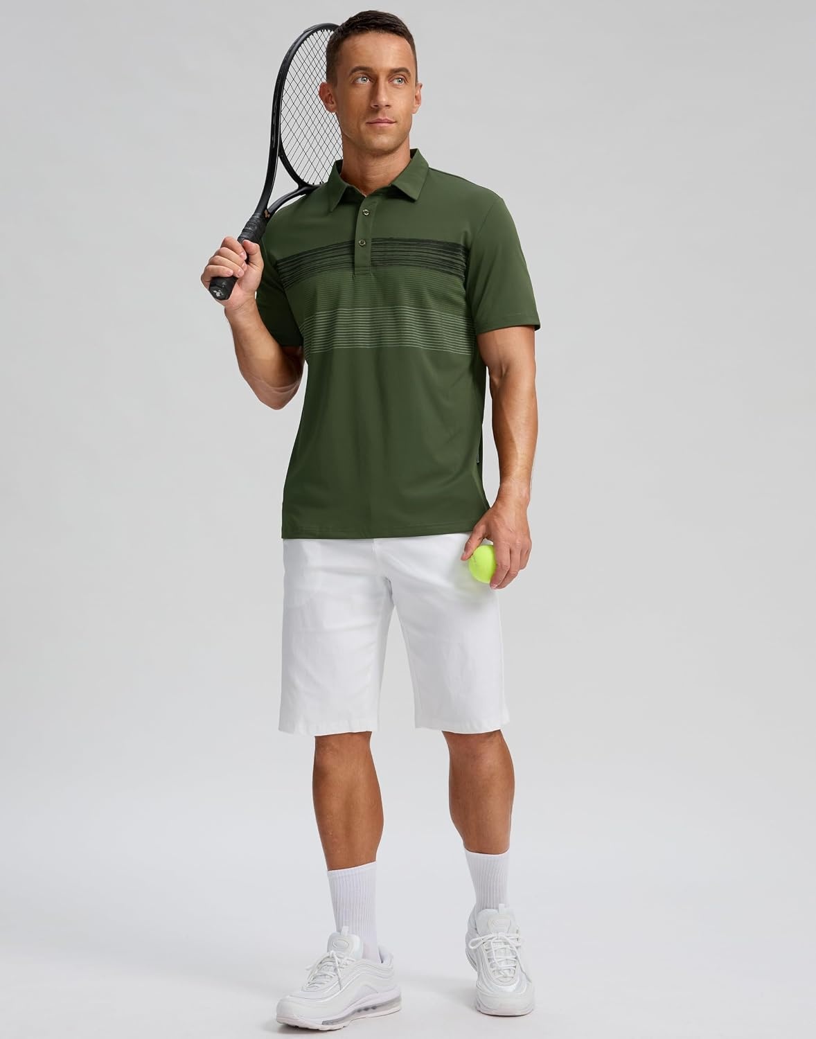 image:imageMens Golf Polo Shirts Dry Fit Moisture Wicking Performance Short SleeveBdark Green Stripe