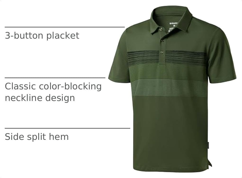 image:imageMens Golf Polo Shirts Dry Fit Moisture Wicking Performance Short SleeveBdark Green Stripe