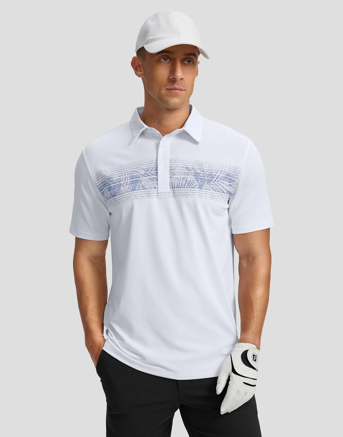 image:imageMens Golf Polo Shirts Dry Fit Moisture Wicking Performance Short SleeveBwhite Leaves