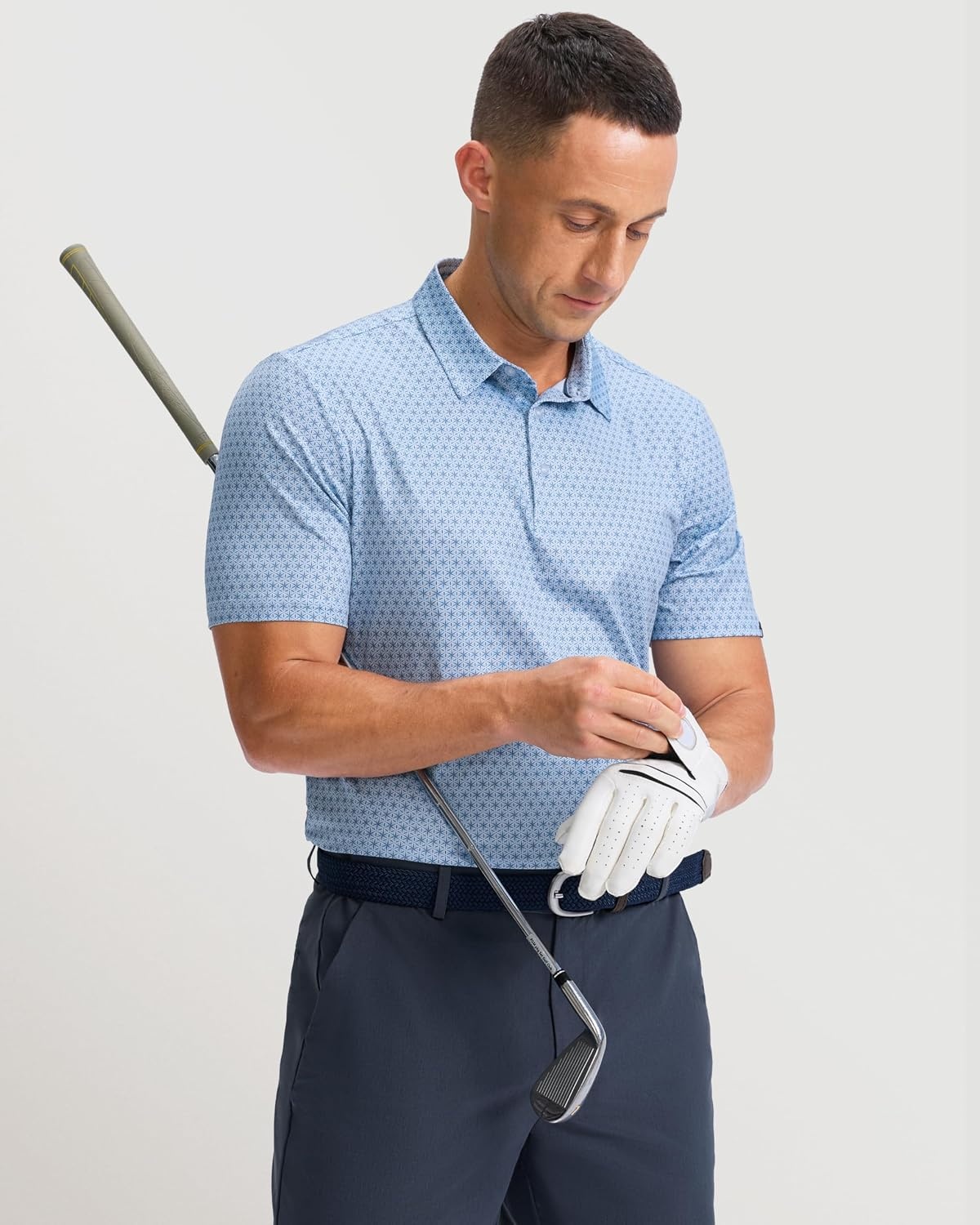image:imageMens Golf Shirts Dry Fit Micro Print Short Sleeve PoloBlue Flower