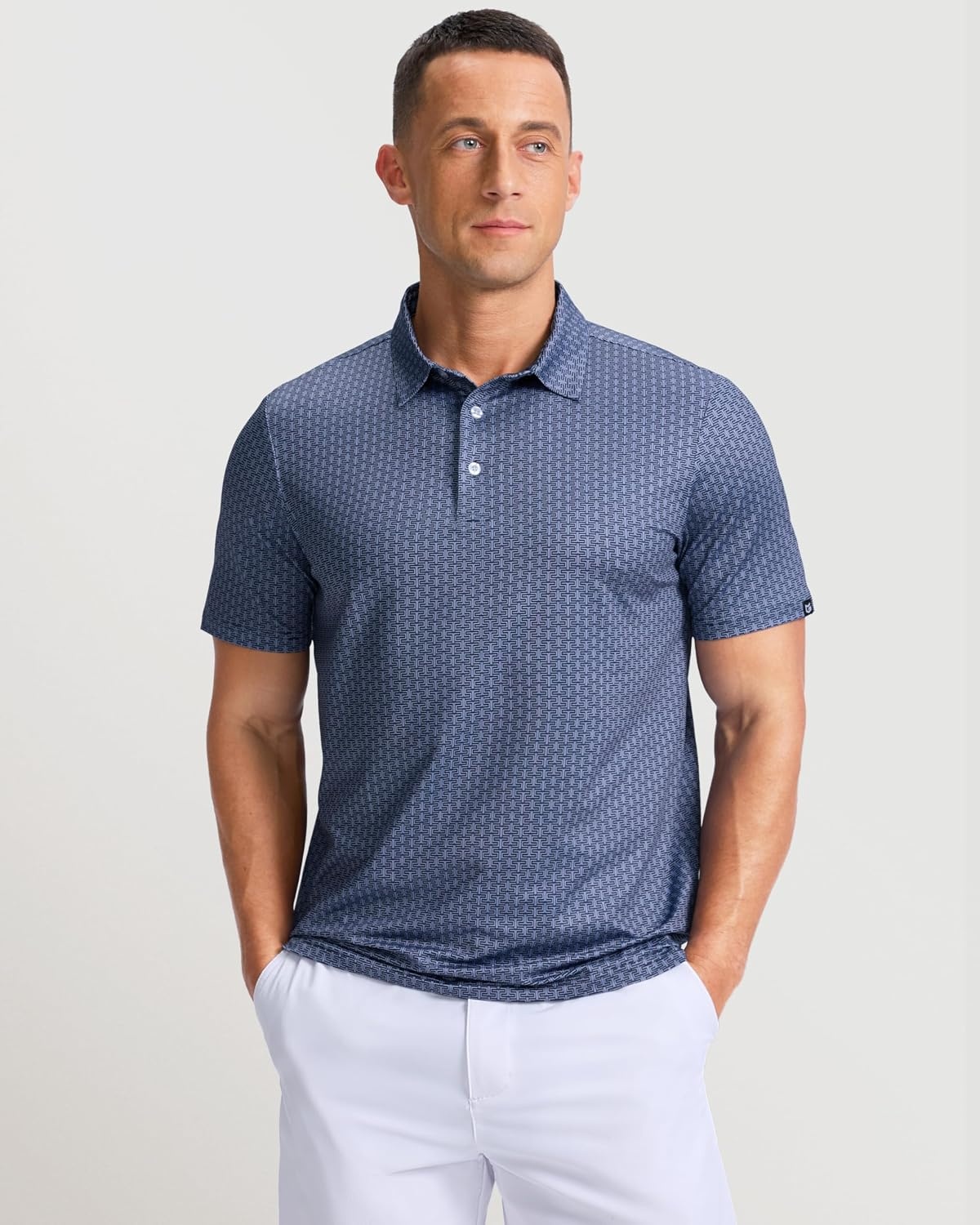 image:imageMens Golf Shirts Dry Fit Micro Print Short Sleeve PoloBlue Texture