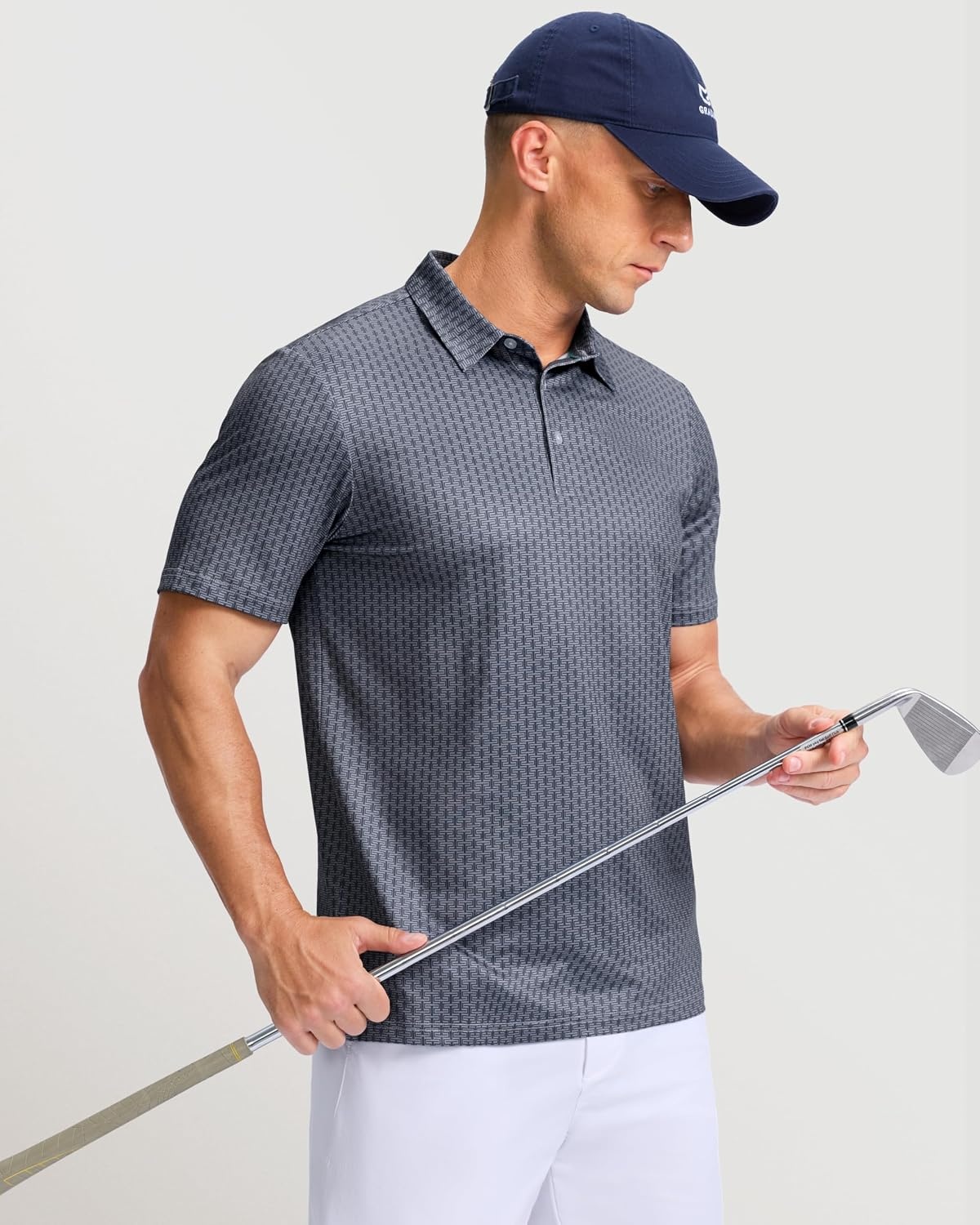 image:imageMens Golf Shirts Dry Fit Micro Print Short Sleeve PoloDeep Grey Texture