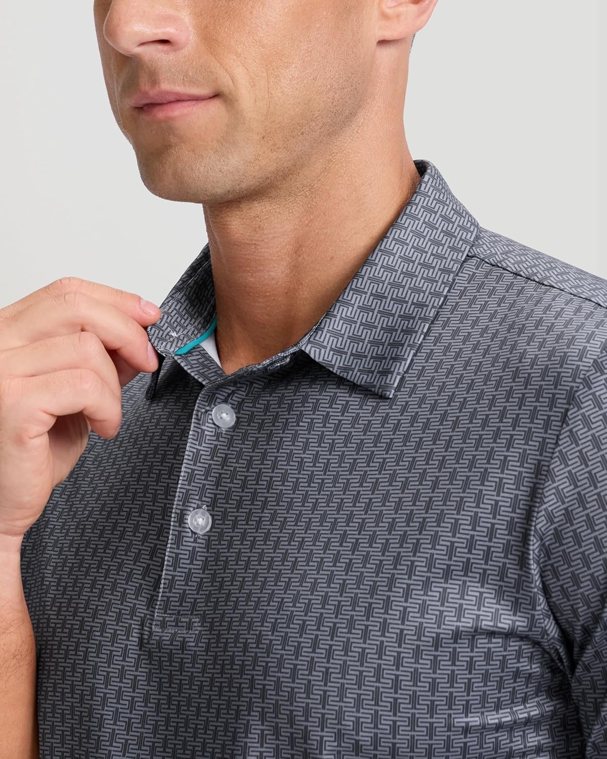 image:imageMens Golf Shirts Dry Fit Micro Print Short Sleeve PoloDeep Grey Texture