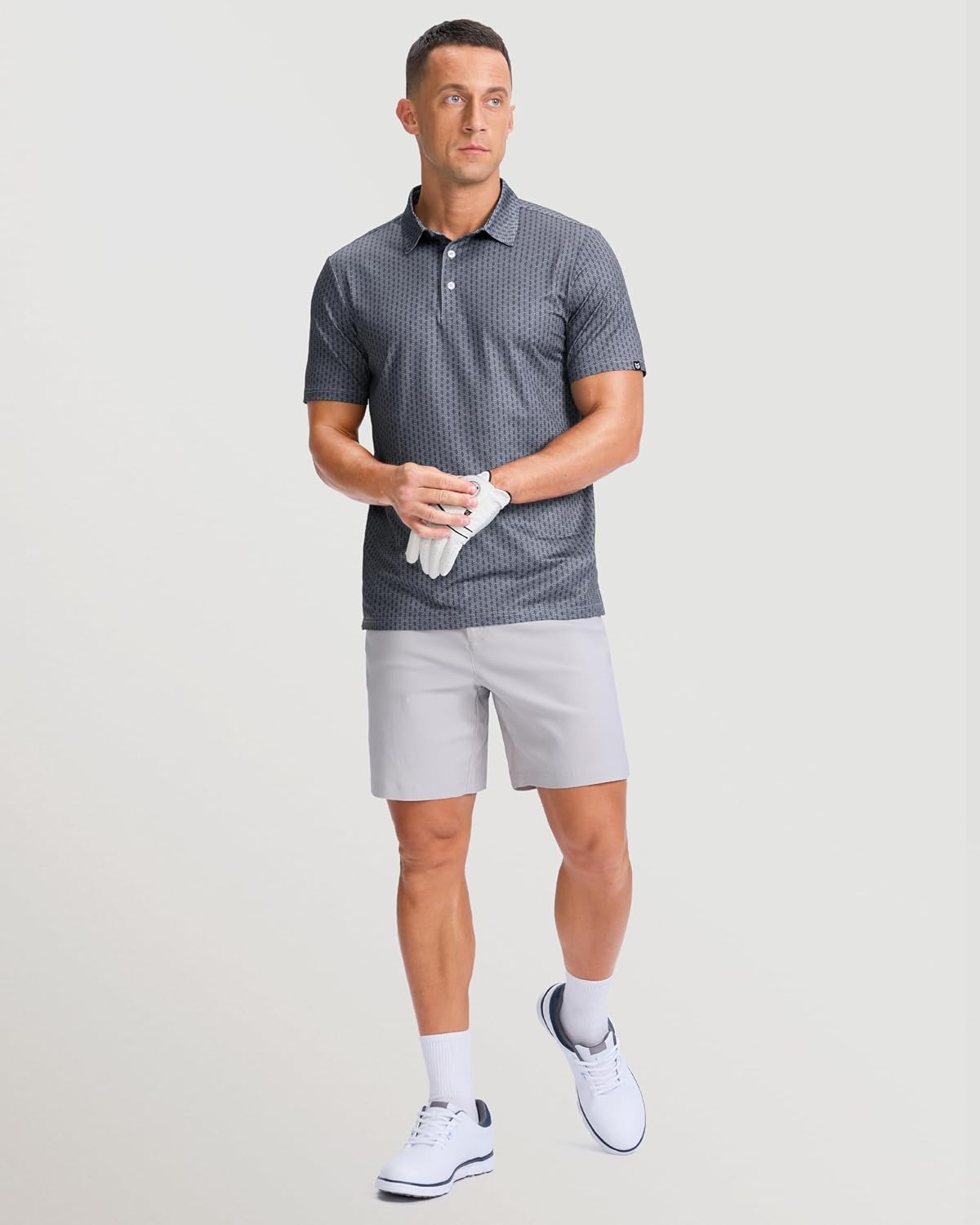 image:imageMens Golf Shirts Dry Fit Micro Print Short Sleeve PoloDeep Grey Texture