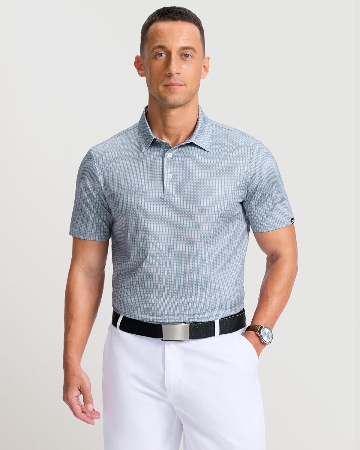 image:imageMens Golf Shirts Dry Fit Micro Print Short Sleeve PoloMini Dumbbell