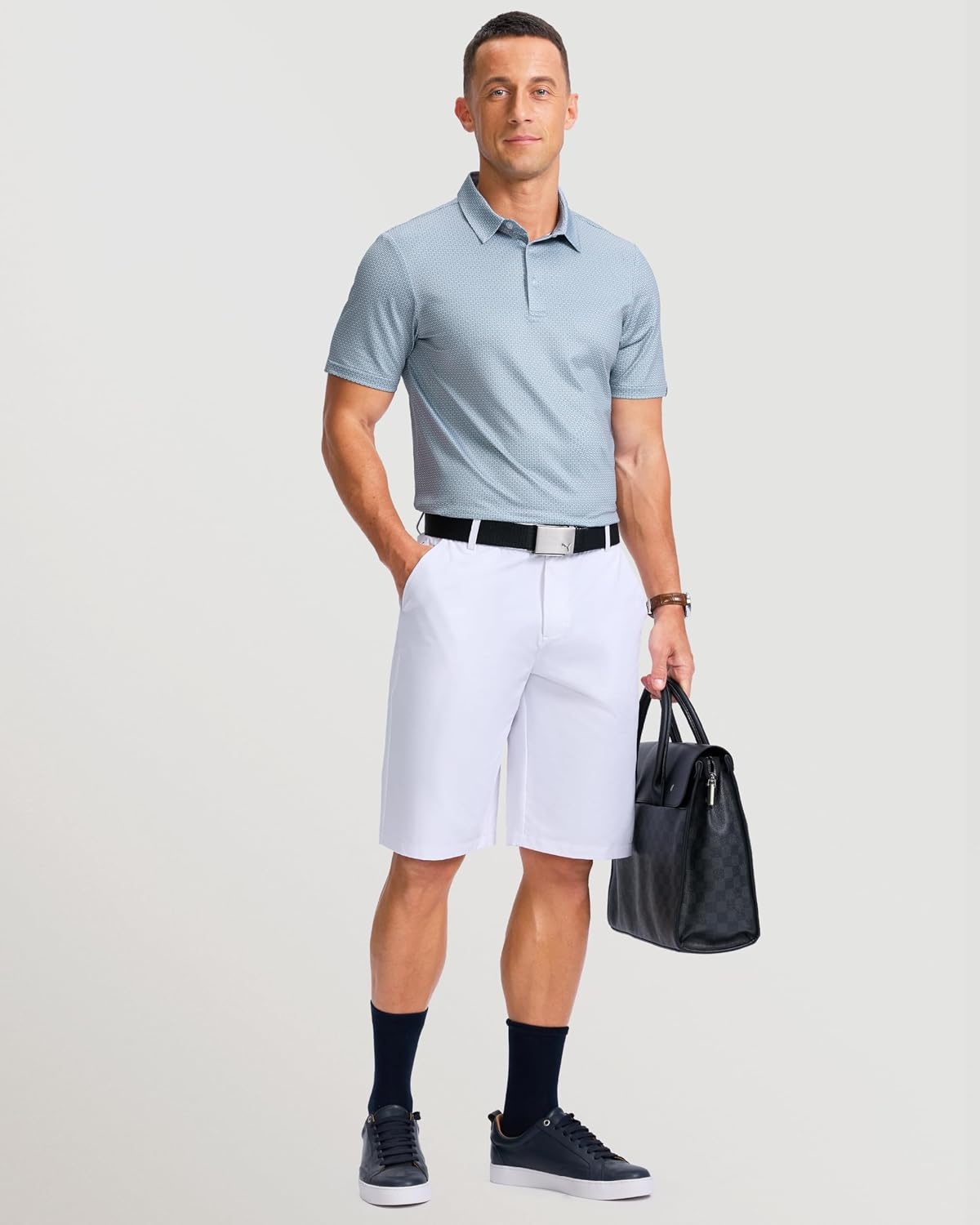 image:imageMens Golf Shirts Dry Fit Micro Print Short Sleeve PoloMini Dumbbell