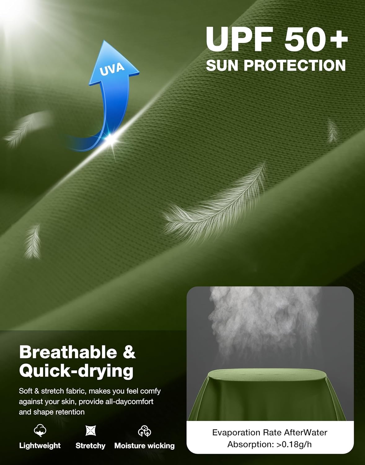 image:imageMens Sun Protection Shirts UPF 50 Rash Guard Swim for MenArmy Green Compass