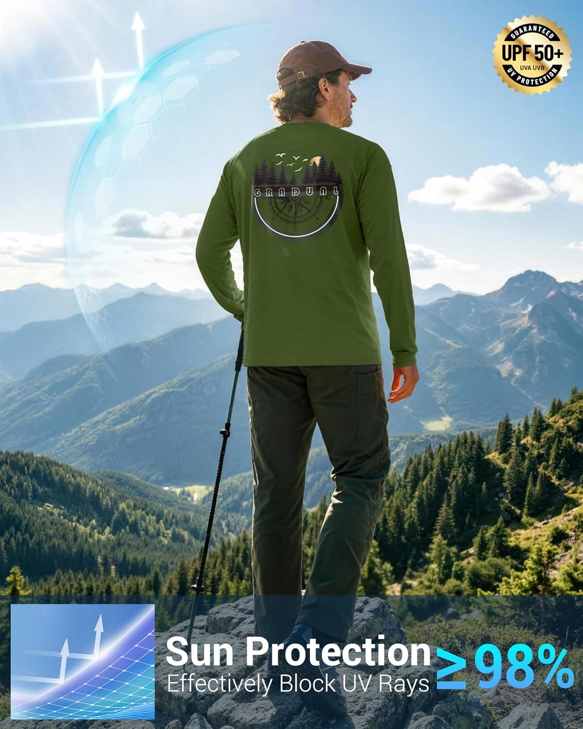 image:imageMens Sun Protection Shirts UPF 50 Rash Guard Swim for MenArmy Green Compass