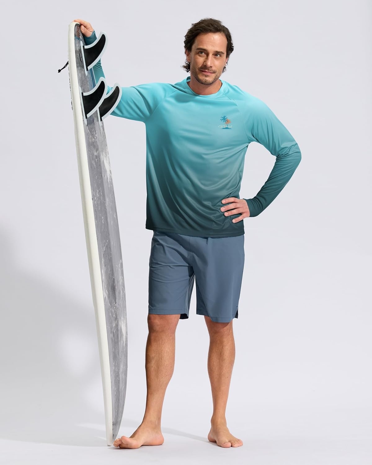 image:imageMens Sun Protection Shirts UPF 50 Rash Guard Swim for MenGreen Coconut Tree