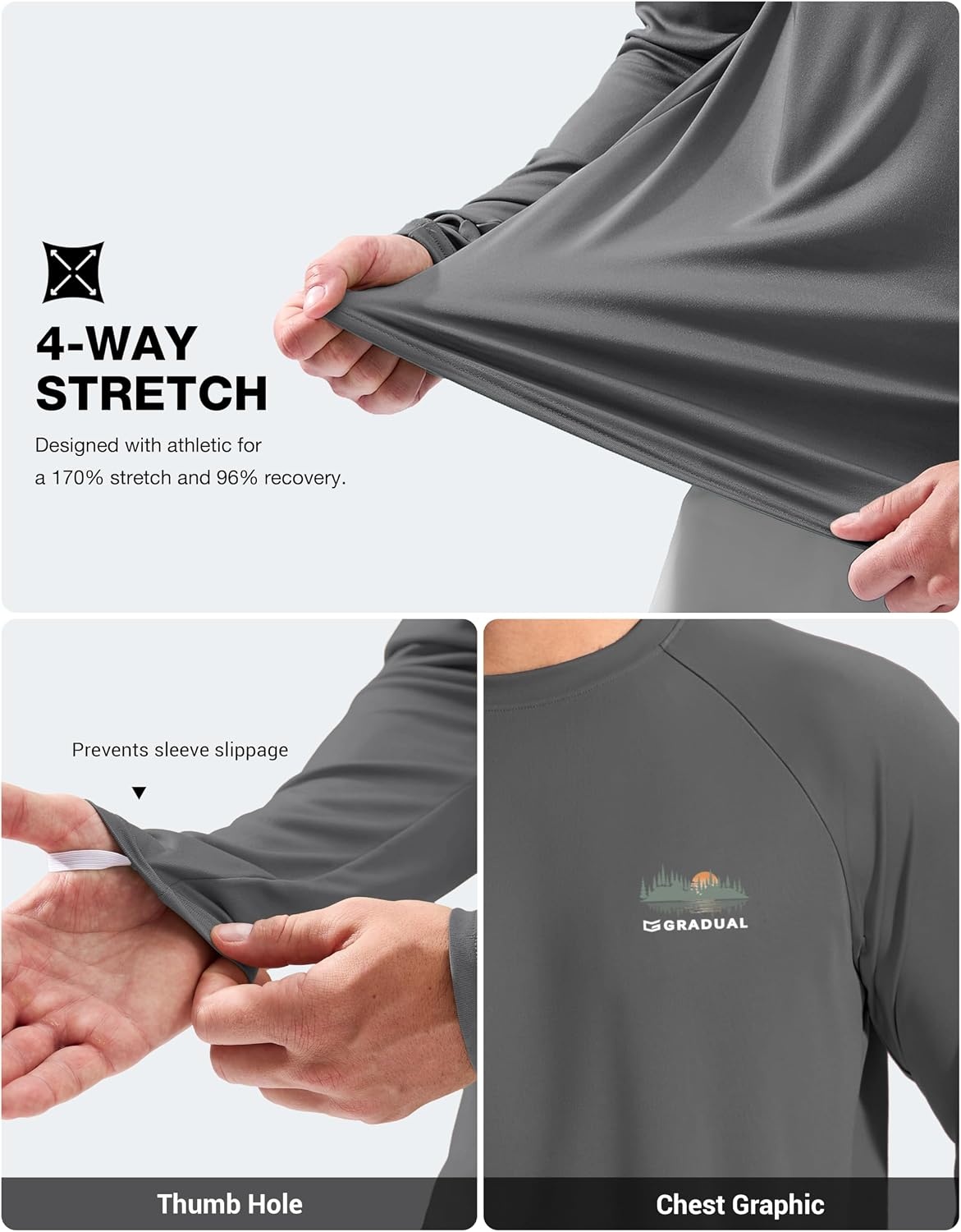 image:imageMens Sun Protection Shirts UPF 50 Rash Guard Swim for MenGrey Fisherman