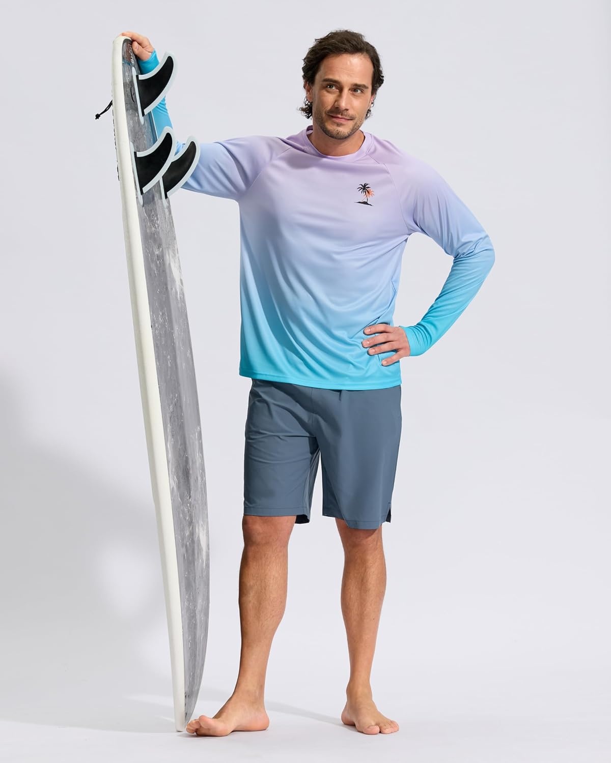 image:imageMens Sun Protection Shirts UPF 50 Rash Guard Swim for MenLight Purple Surfboard
