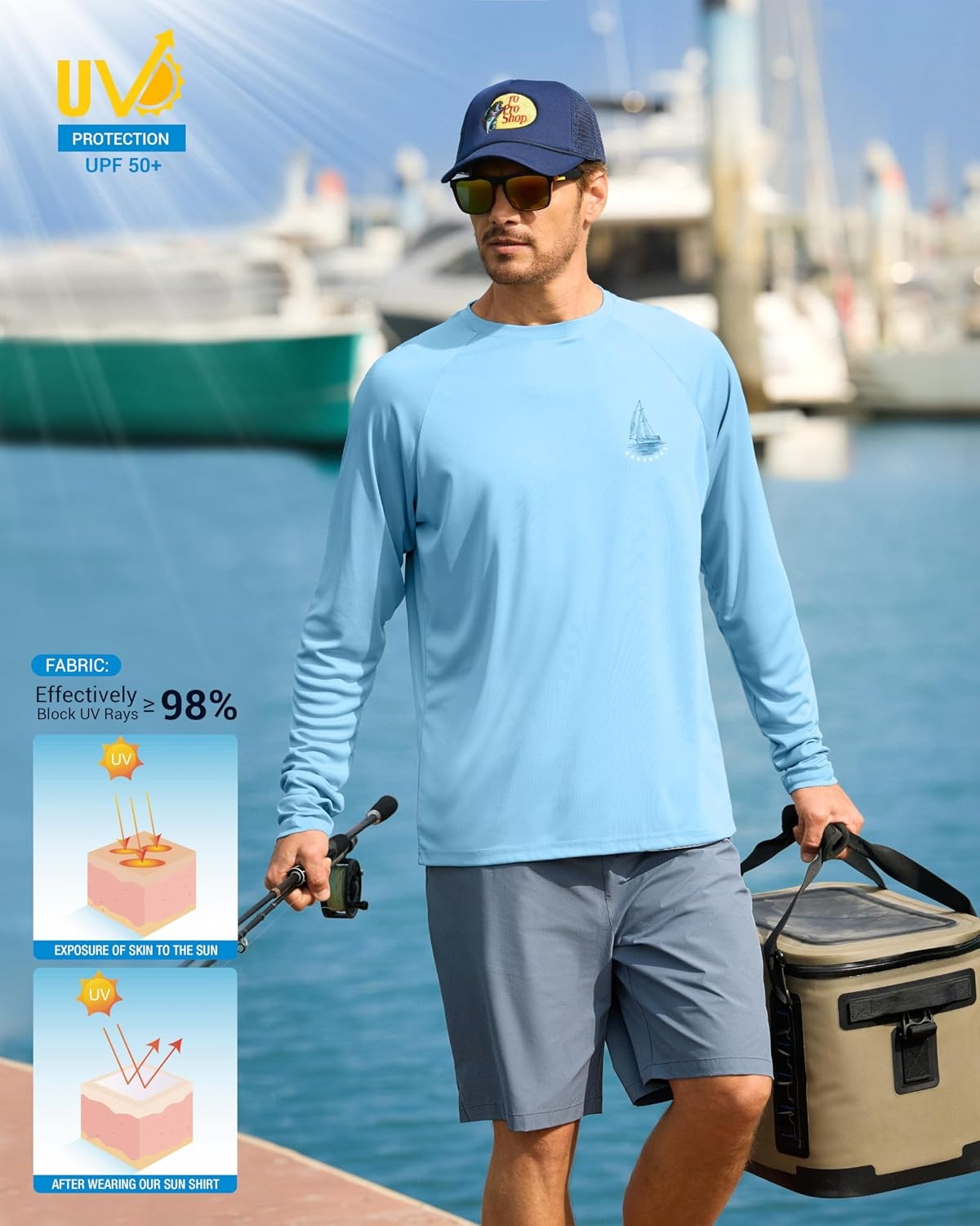 image:imageMens Sun Protection Shirts UPF 50 Rash Guard Swim for MenSailboat