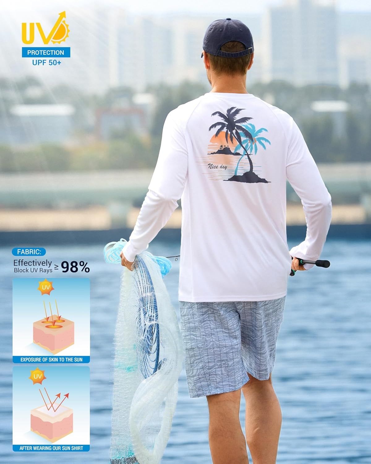 image:imageMens Sun Protection Shirts UPF 50 Rash Guard Swim for MenWhite Coconut Tree