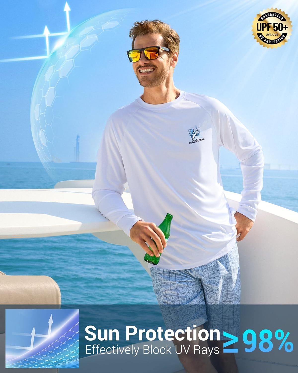 image:imageMens Sun Protection Shirts UPF 50 Rash Guard Swim for MenWhite Marlin
