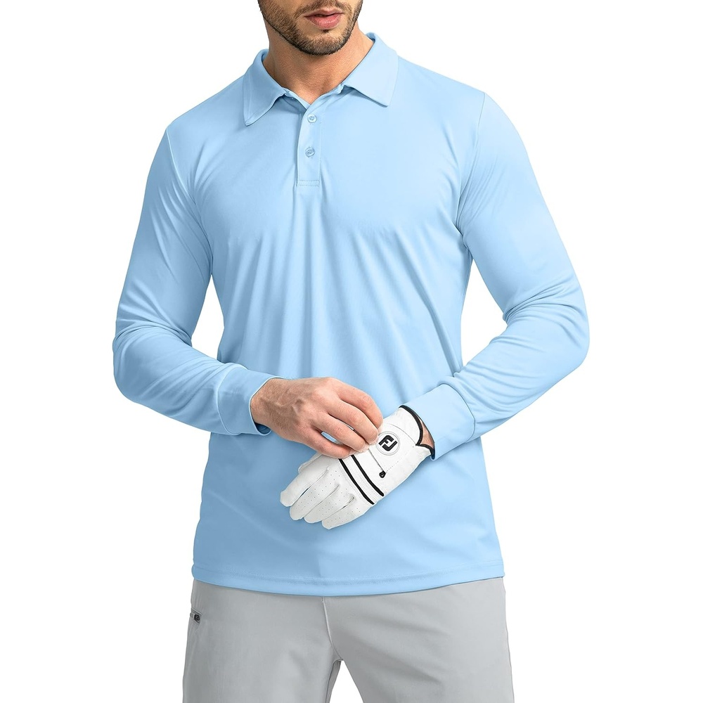 image:imageG Gradual Mens Golf Polo Shirts Long Sleeve Sun Protection Shirts UPF 50Light Blue
