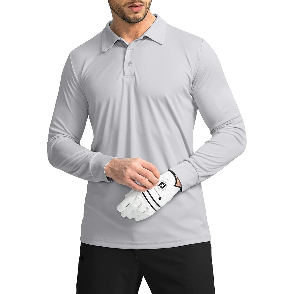image:imageG Gradual Mens Golf Polo Shirts Long Sleeve Sun Protection Shirts UPF 50Light Grey
