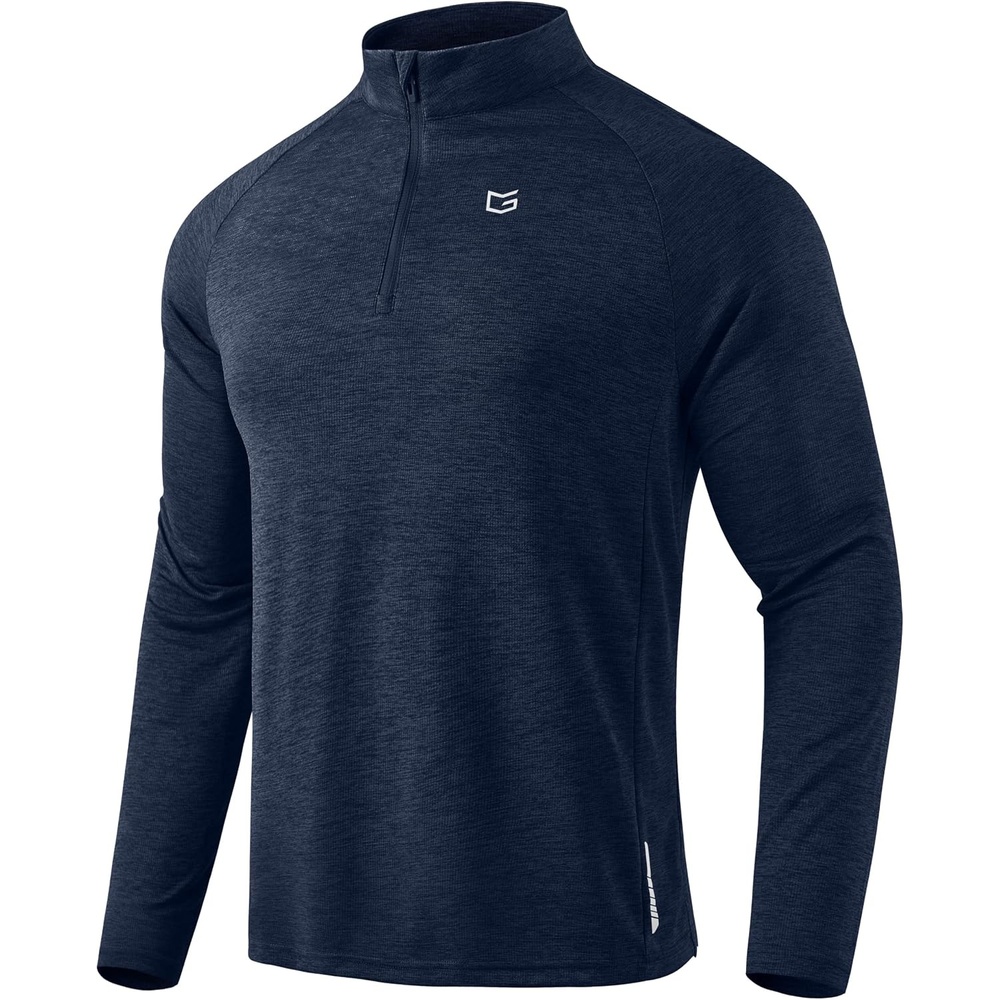 image:imageG Gradual Mens Quarter Zip Pullover Running Athletic Shirts Long SleeveDark Blue Heather